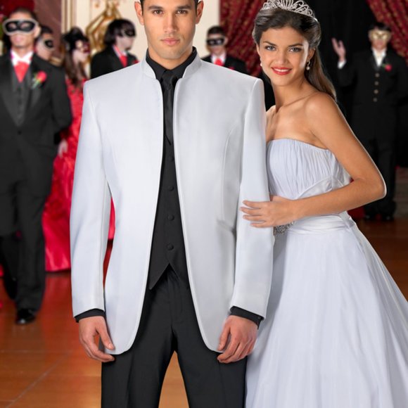 Men's White Mirage Tuxedo Jacket- Easy Care, Gala, Black Tie, Prom, Cruise - Picture 11 of 12